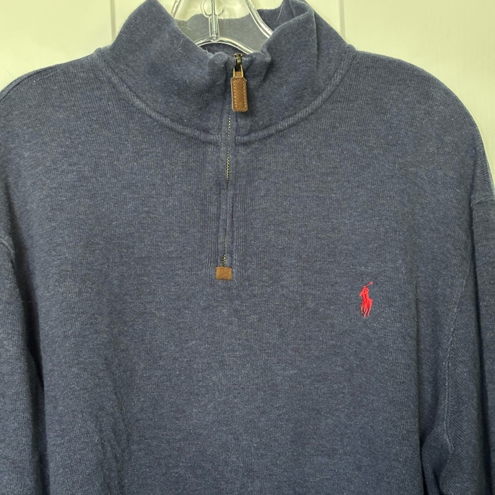 Polo Ralph Lauren Men’s Blue Quarter-Zip Pullover with Red Pony Emblem Size XL - Picture 2 of 9